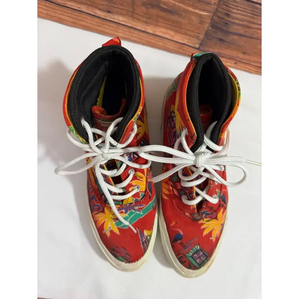 Vintage 1980s Converse Skidgrip Rare Tropical Print Made in USA 7.5 Funky Retro
